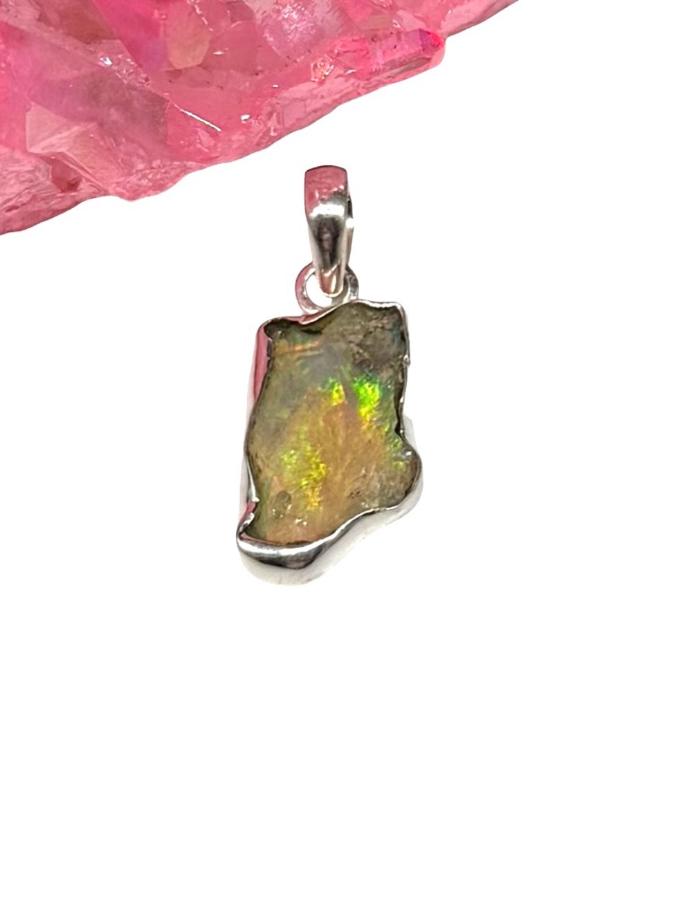 Rough Ethiopian Fire Opal Necklace Pendant Solid 925 Sterling Silver